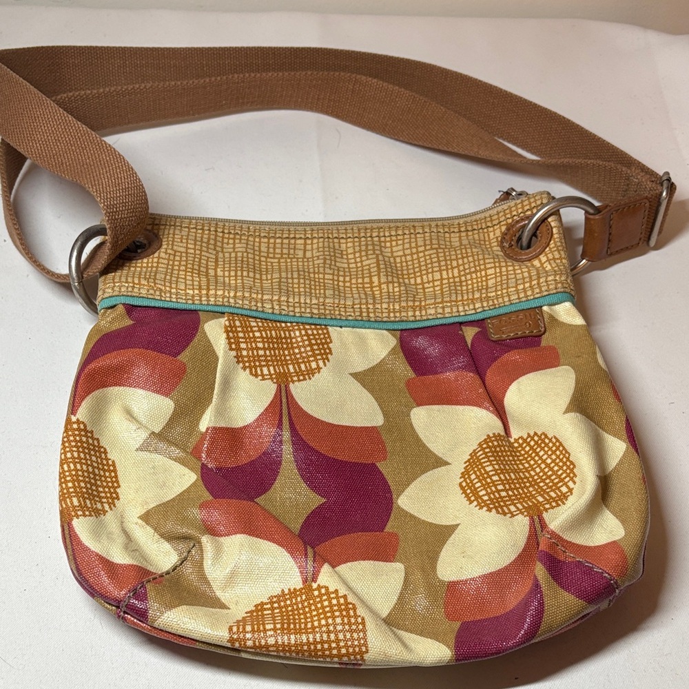 Fossil Coated Canvas Tan Floral crossbody